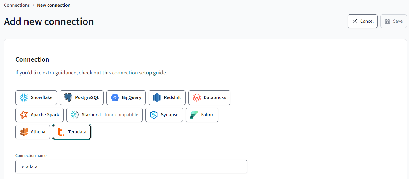 dbt Cloud - Choose Teradata Connection